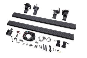 Jeep Wrangler Electric Running Boards - Go Rhino - VoltStep E1 Retractable, Dual-Motor, 6-inch, LED Lighting - Textured Black - `18-`24